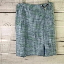 Requirements Tweed Pencil Skirt Women 12 Green Blue Textured Slit Career