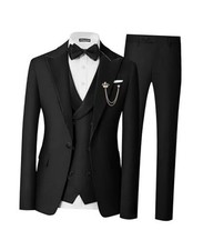 Mens 3 Piece Tuxedo Suit Slim Fit Wedding Prom Dinner Tuxedo for Medium Black