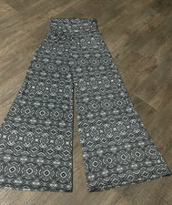 Women's Medium Black Geometric Aztec Wide-Leg Pull-On Pants USA Palazzo Boho