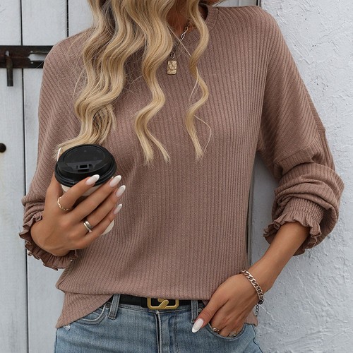 Knitted Striped Long Sleeved T Shirt for Women Comfortable and Stylish - Picture 13 of 76