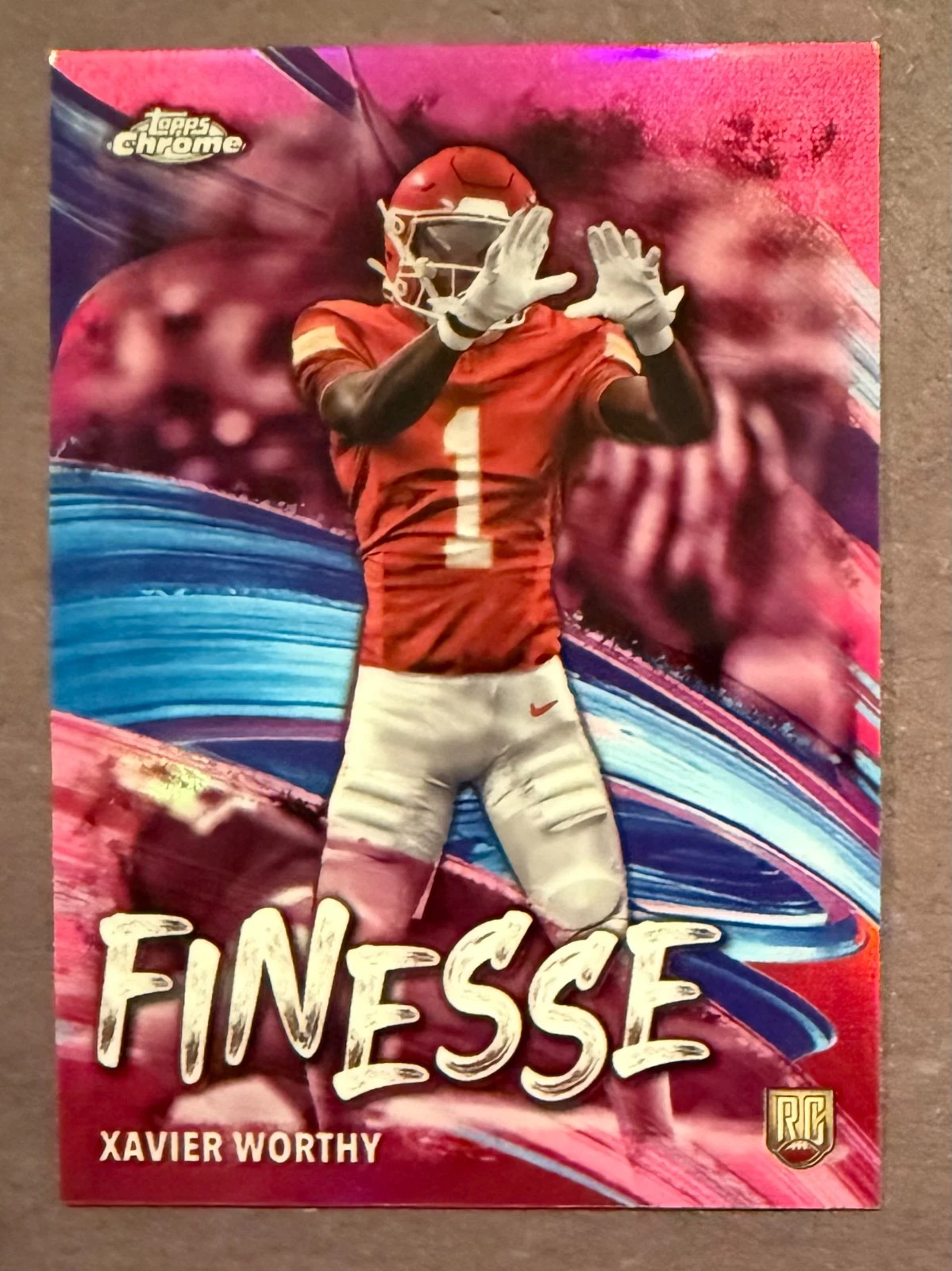 Xavier Worthy Topps Chrome Finesse #F7 Pink Refractor