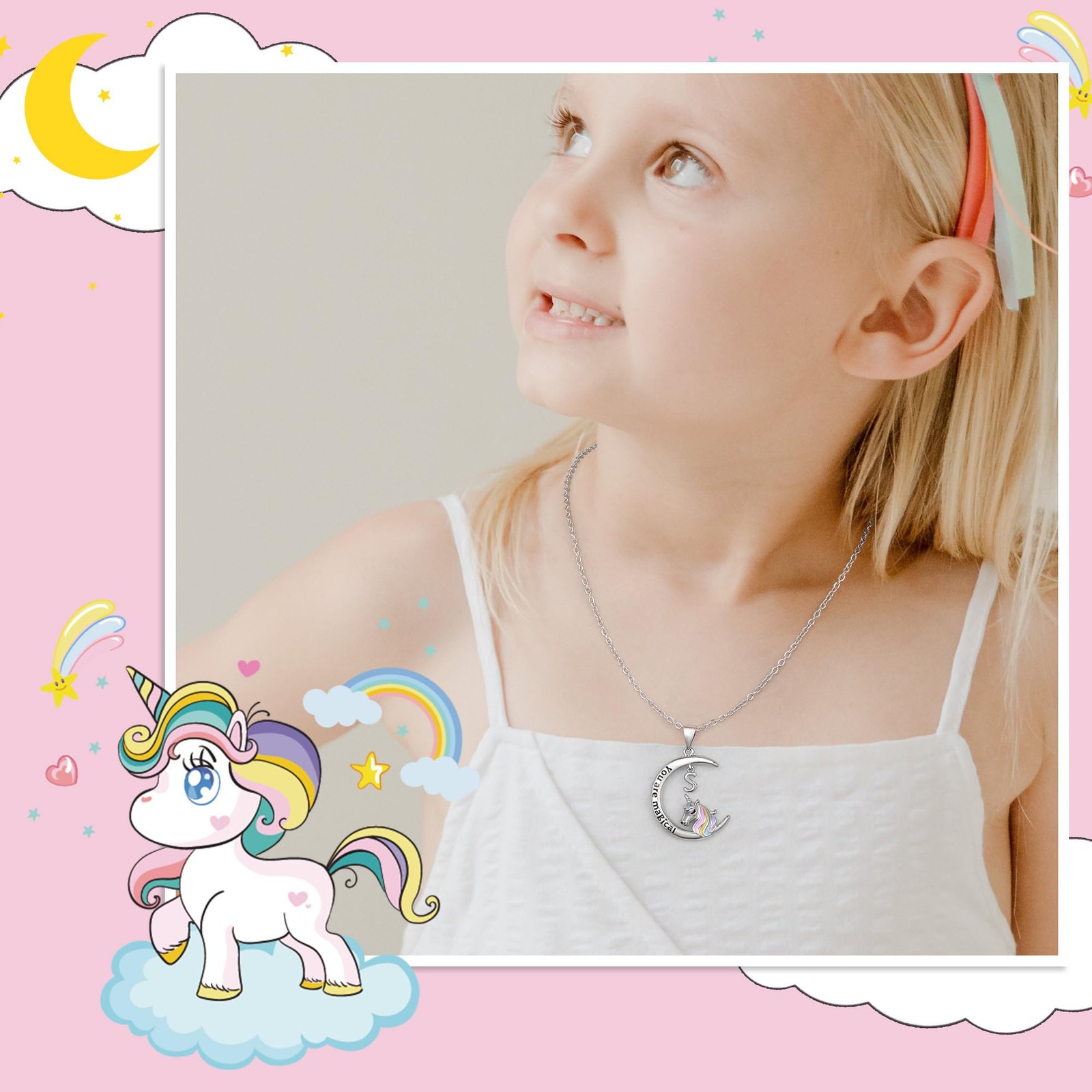 Unicorn Gifts: White Gold Plated Letter F Initial Necklace for Girls & Toddlers