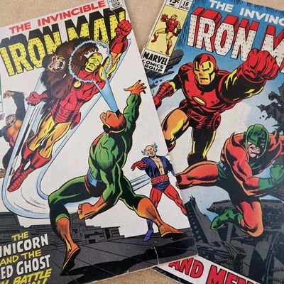 IRON MAN #15 & 16 Vs Unicorn & Red Ghost Marvel Comics Silver Age 1969 Tuska Art