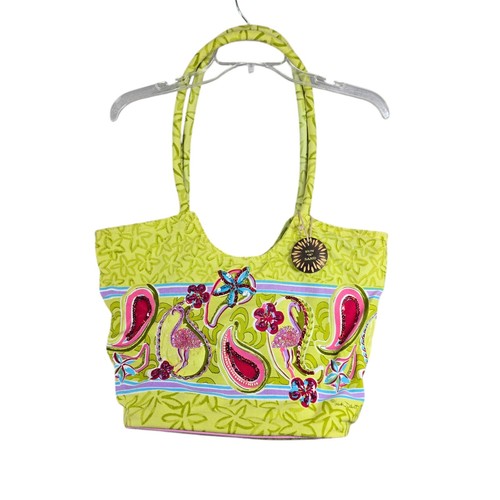 Lindi Dobrott Beach Shopping Overnight Fun Flamingo Sequins Tote Bag