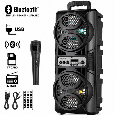 Portable Loud Bluetooth Party Speaker 6.5'' Dual Woofer Bass FM Remote