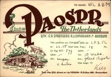 QSL radio card PA0SPR 1952 Bussum Netherlands C A Sprengers House Sheep Tower