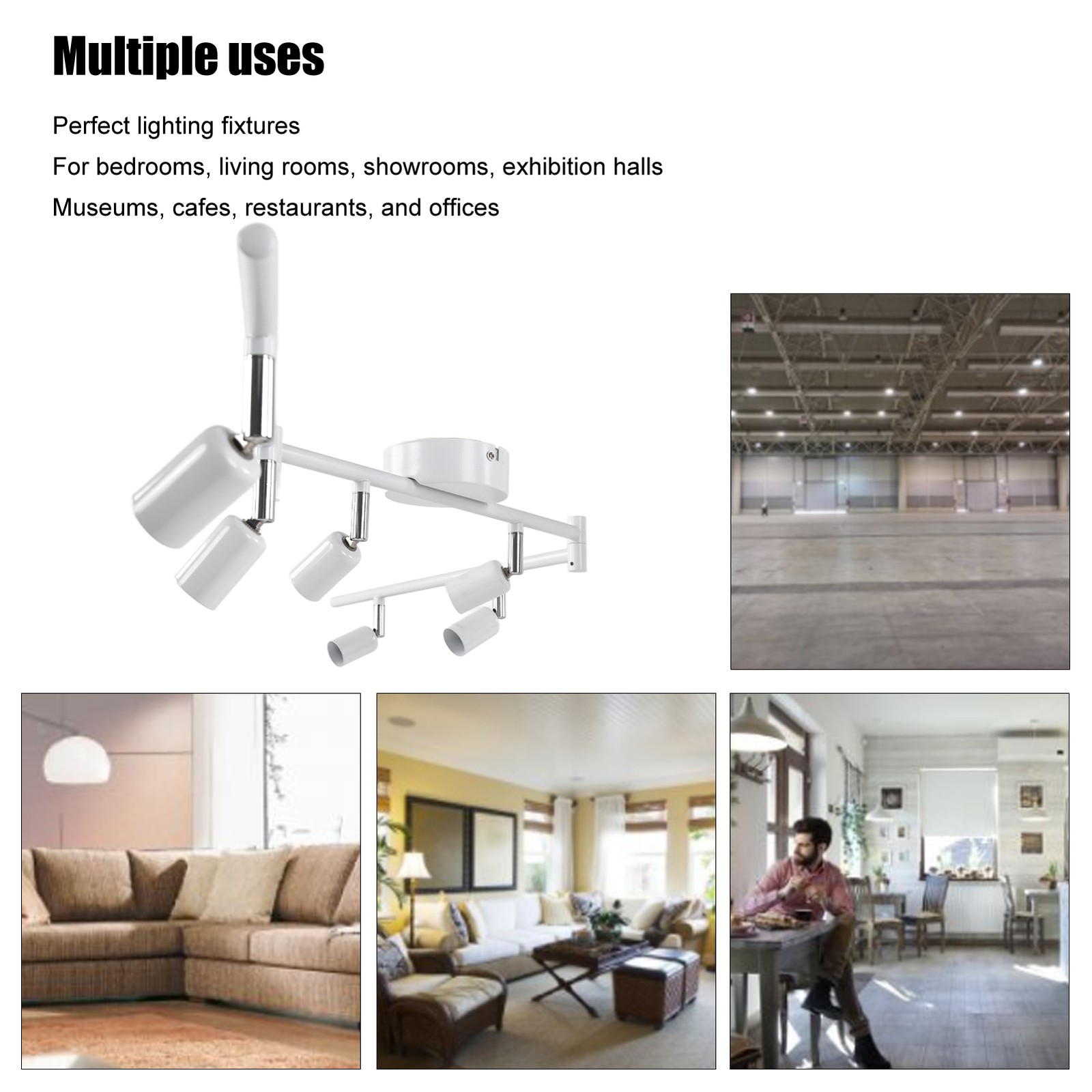 Track Lighting Kit Rotatable Lamp Head 6 Way Ceiling Spotlight GU10 Base Socket