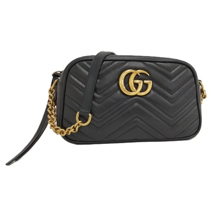Sac bandoulière petite chaîne GUCCI GG Marmont cuir noir 447632 188367
