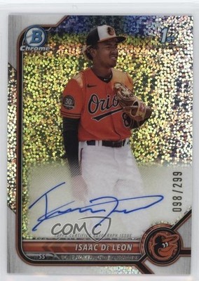 2022 Bowman Chrome Prospect Speckle Refractor 98/299 Isaac De Leon Auto 2p7