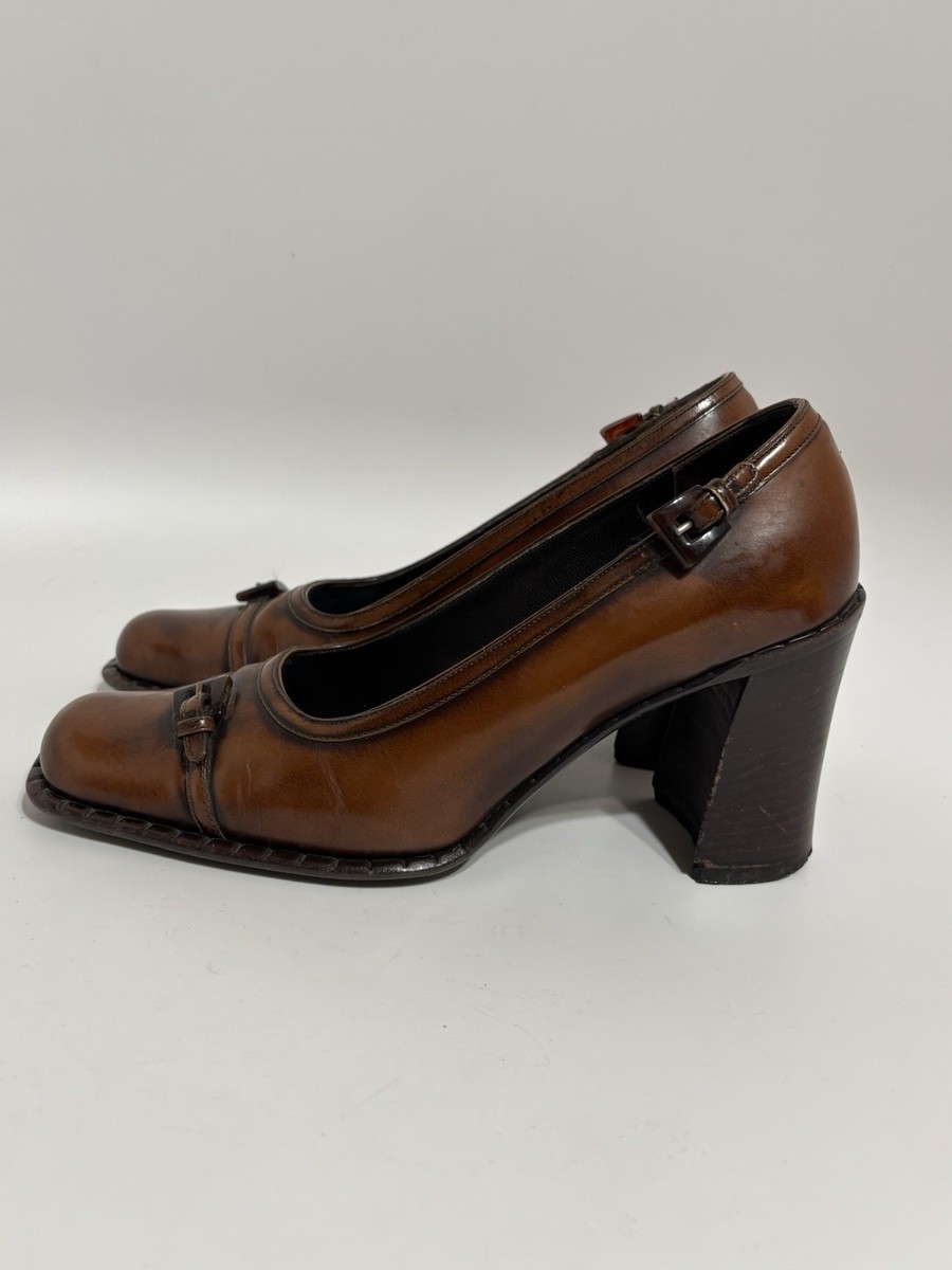 Vtg Prada Brown Belted Leather Heels 36.5 | eBay