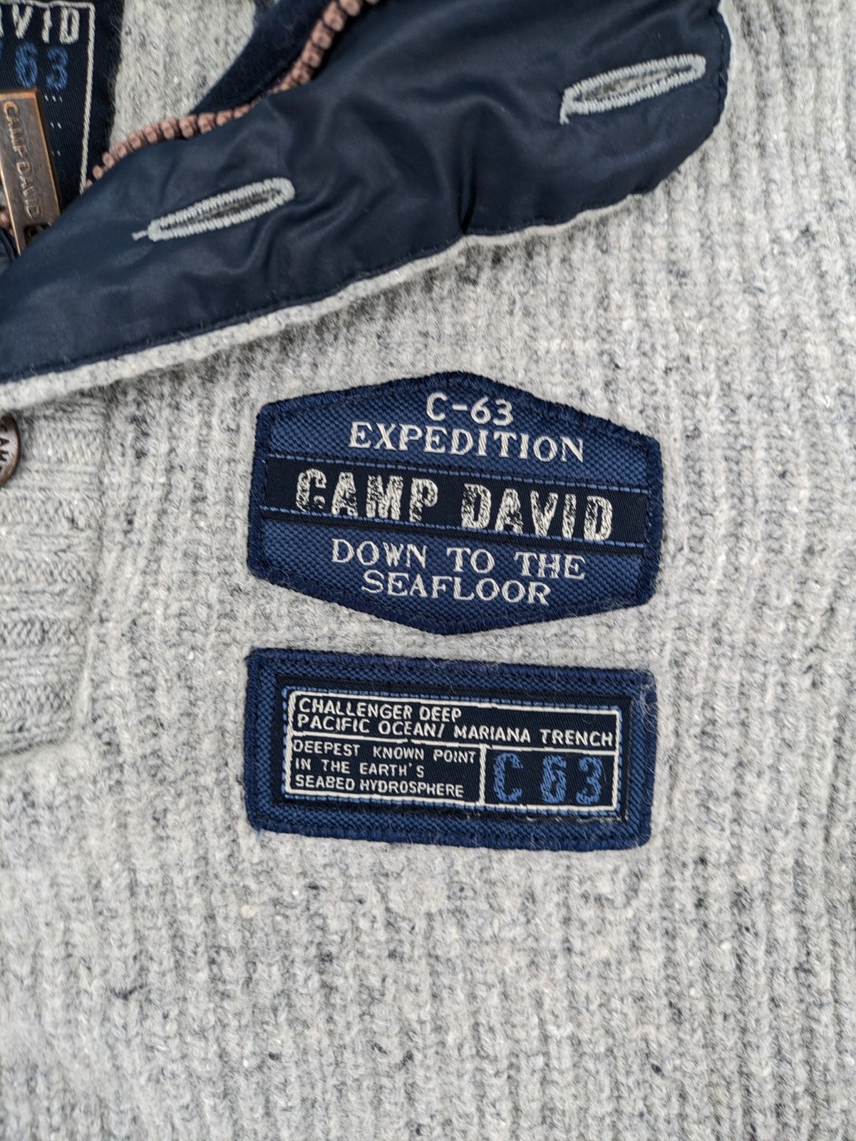Camp David Herren Troyer Pullover Pulli Gr. L grau blau Rippstrick Wollmischung image 6
