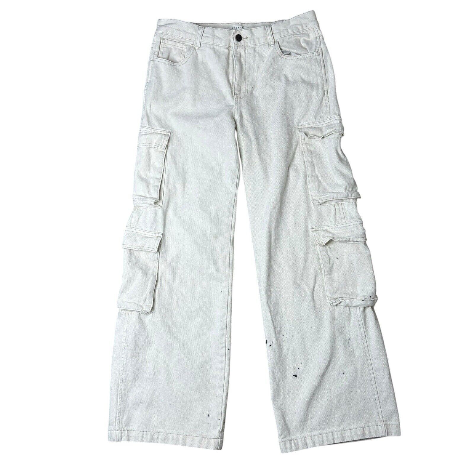 PacSun Jeans Baggy Size 27 White 90's Cargo Flare Mid Rise Ink