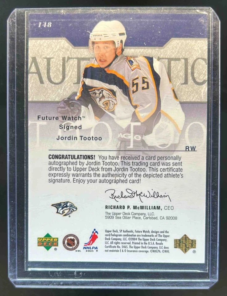 2003-04 SP Authentic Jordin Tootoo Auto RC Future Watch #141/900 Predators - Image 2 of 2