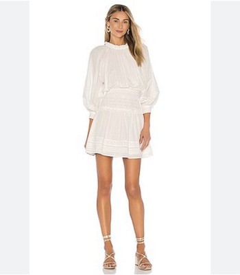 Cleobella Women s Hayden Short Smocked Dress Ivory Medium Boho Balloon Sleeve