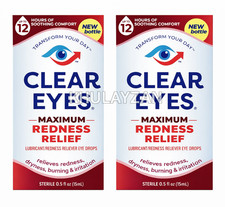 2 Pack Clear Eyes  Maximum Redness Relief Eye Drops, 0.5 Oz  15 mL  Each