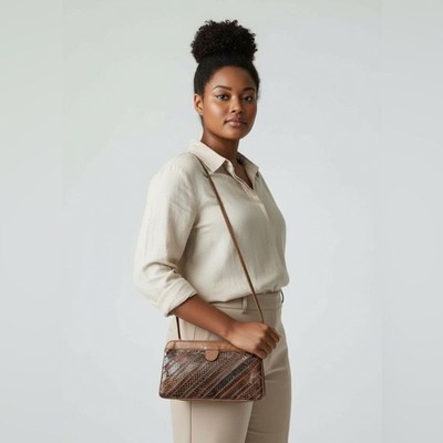 Vintage Aspects Elegant Brown Genuine Snakeskin Crossbody Bag