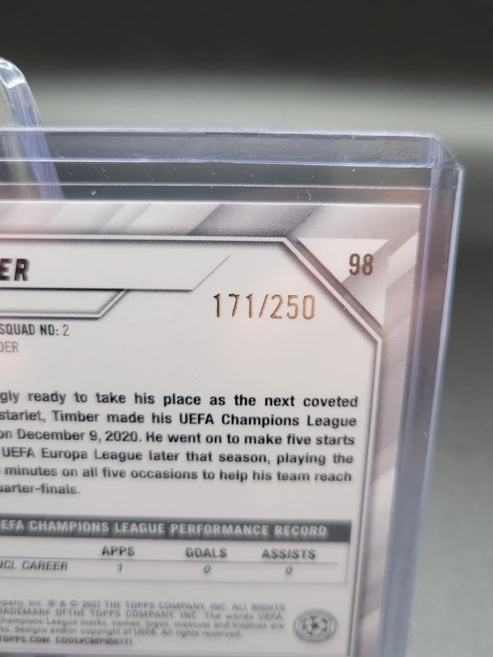 2021-22 Topps UCL Collection Jade Edition Gold #98 Jurrien Timber /250 AFC Ajax - Image 3 of 3