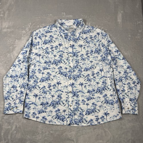 Coolibar L/S Button Down Shirt Mens Size XXL White Blue Palm Trees UPF 50+ - Picture 2 of 8