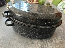 Großer Emaille Bräter 38 x 28 cm für Pute, Ente, Gans zusätzlich Auflaufform