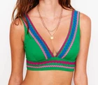 Boden Porto Bikini Top Bright Green Size 14 Non Wired Padded Plunge V-Neck New