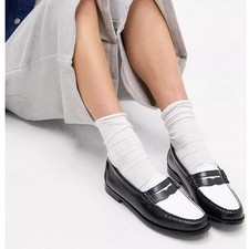 G.H. Bass Weejuns Whitney Black White Penny Loafers Women s 8 M Leather