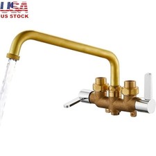 Brass Wall Mount Laundry Faucet Dual Handle 9 Inch Swivel Spout Easy Install New