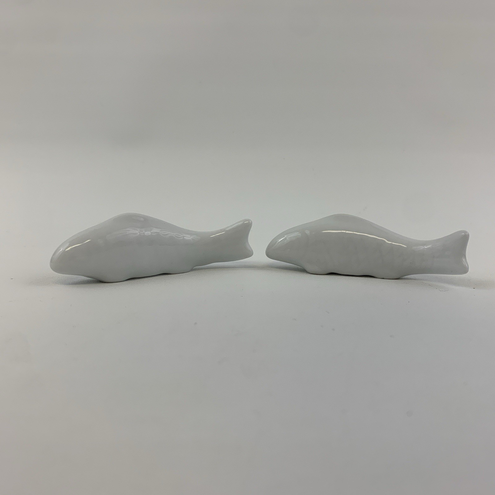 Miniature White Ceramic Porcelain Fish Figurines Set of 2