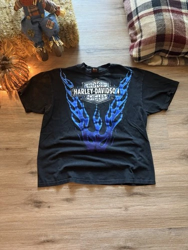 90s Single Stitch Harley Davidson Blue Flame Biker G 1990s vintage concert t-shirt, vintage, single stitch, B+ condition