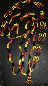 VTG Lot Of 3 Black Yellow & Red Glass Bead Necklaces 
