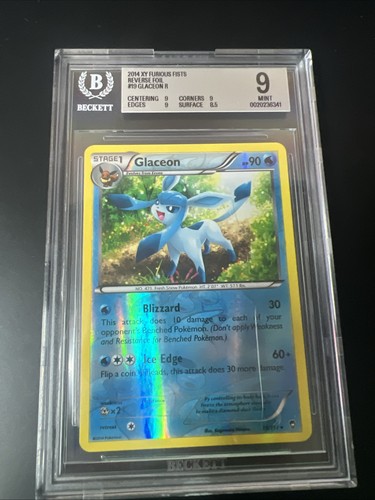 BGS 9 Glaceon #19/111 Rare Furious Fists Reverse Holo Pokemon