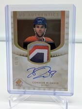 2023-24 SP UD Authentics Connor McDavid Auto 3-Color Patch #'d 12/25 Oilers READ