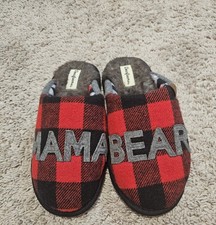 Dearfoams Mama Bear Memory Foam Slippers Size M 7-8 Red Black