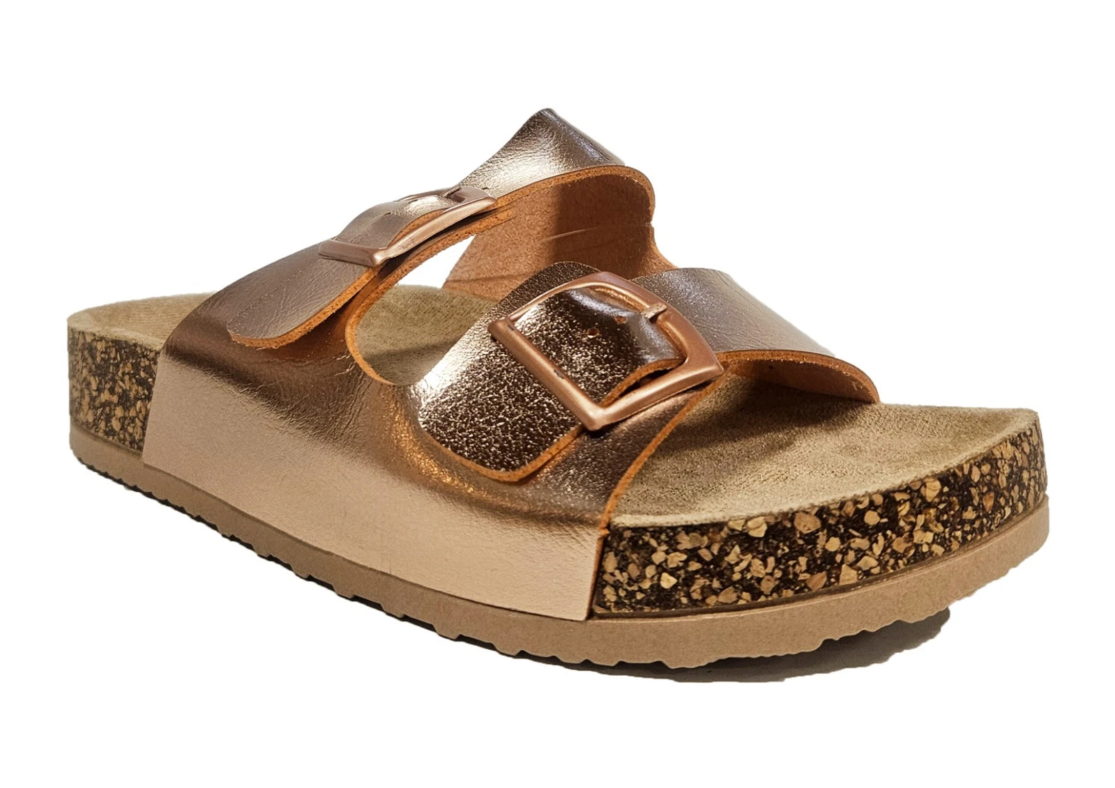 Ella Bronte Rose Gold Sandals Womens Double Buckle Summer Sandals