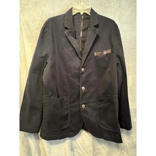 Pendleton Thos Kay 42 Black Cotton Blazer Plaid Elbow Patches Casual Sport Coat