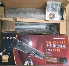 Celestron Powerseeker 114AZ Telescope Complete W/box, Attachments Ect. A++...