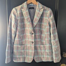 Talbots Blazer Gray Plaid Wool Blend Two Button Jacket Sz 6 Preppy Office