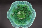 Antique Green Opalescent Reflecting Optic Bowl Ruffled Crimped Edges Carnival