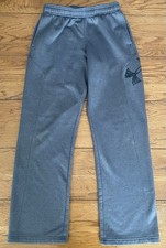 Under Armour Storm Cold Gear Pants Youth LRG Gray Big Logo Athletic Pull On Boys