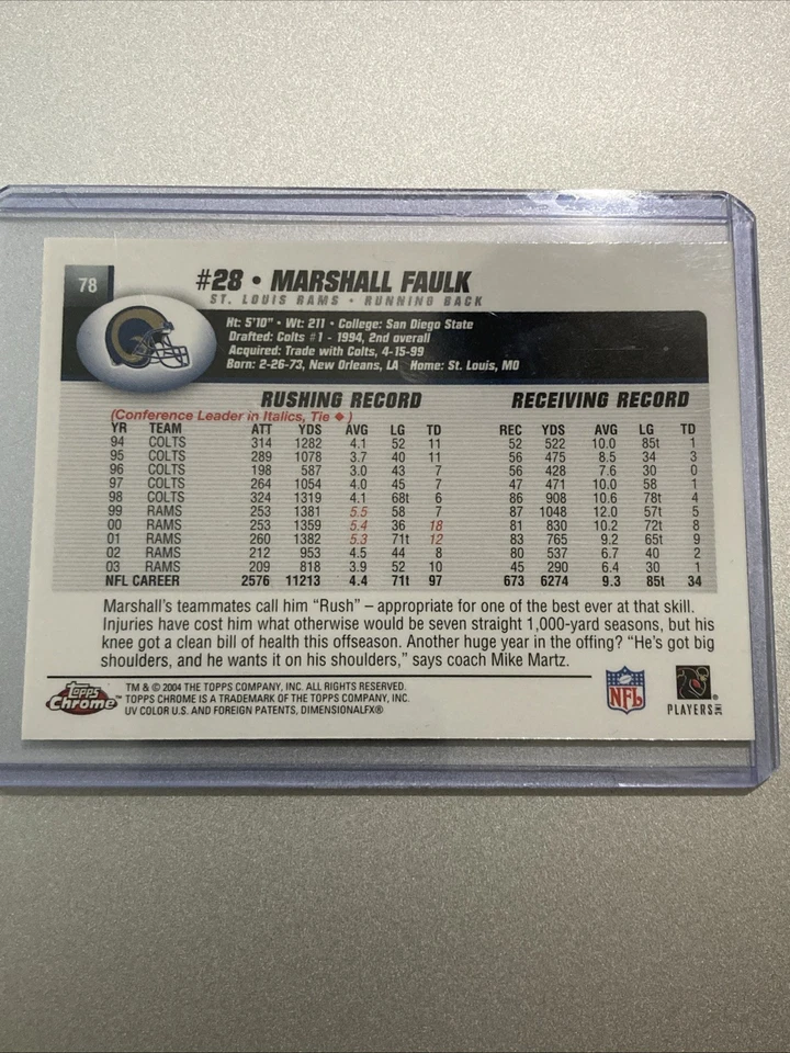 2004 Topps Chrome - Marshall Faulk #78 LA Rams - Image 2 of 4