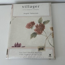 NEW- Villager Floral Tablecloth 70 Round, Cream w colored flowers