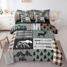 Rustic Bear Deer Comforter Set with Sheets 7 Piece Queen Size Hunting Wildlife B