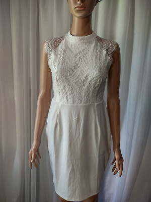 No brand white lace stretch mini dress with lace cap sleeves size s | eBay