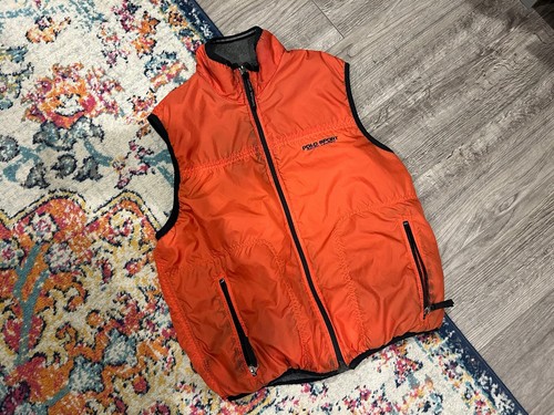 VINTAGE Polo Sport Ralph Lauren Orange Nylon Fleece Reversible Vest Medium M USA - Picture 1 of 7