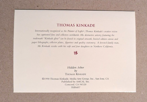 Thomas Kinkade 1998 Hidden Arbor, Beautiful Card - Blank inside. No envelope. - Picture 2 of 3