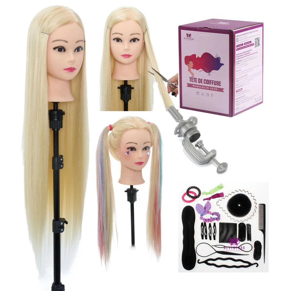 NEVERLAND BEAUTY & HEALTH Blonde Hair Salon Training Head Hairdressing Practice Mannequin Doll Clamp Braid