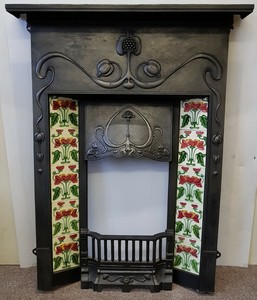 Original Antique Cast Iron Art Nouveau Combination Fireplace 10