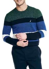 NAUTICA Blue Green White Black Stripe Soft Material Pullover Sweater XL