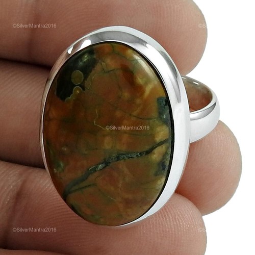Rain Forest Jasper Gemstone 925 Sterling Silver Bezel Statement Ring Jewelry - Picture 4 of 8