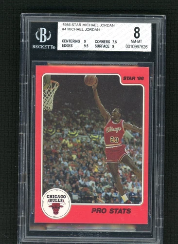 MICHAEL JORDAN 1986 STAR ROOKIE CARD # 4 PRO STATS BGS 8 WITH 9 SUBS RC RARE