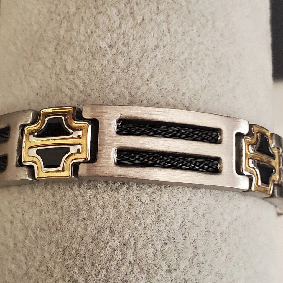 Pulseira cruzada masculina Sabona aço inoxidável cabo preto magnética caixa original - Imagem 4 de 4